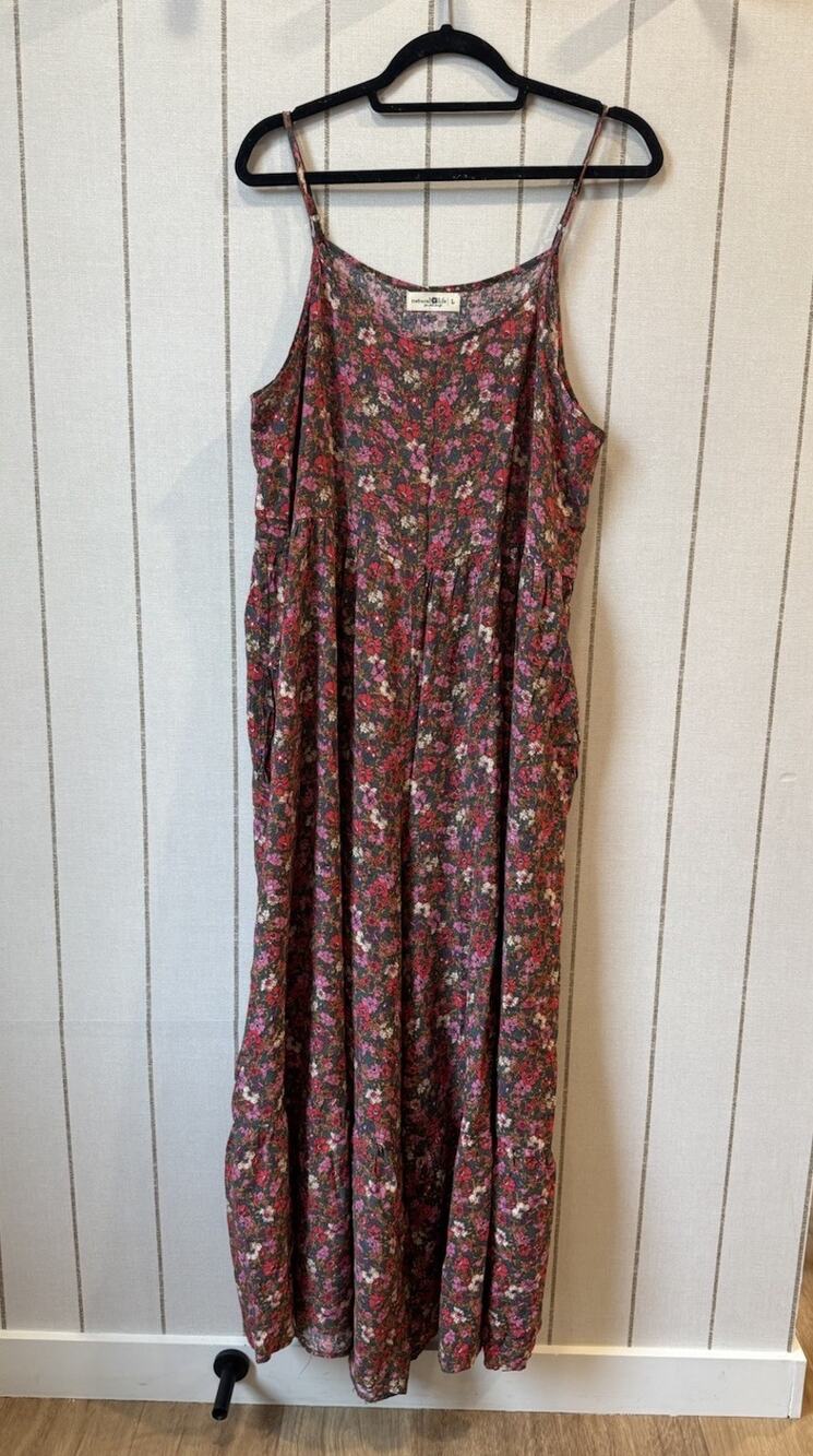 Natural Life Palazzo Wide Leg Crop Jumpsuit Ditzy Floral Large Brown Pink Resort